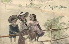 CPA Fantaisie Enfants Paques Agneau 