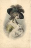 Vintage Postcard Fantasy Woman Cat