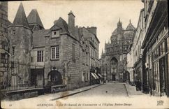 Vintage Postcard Law courts Alencon the Bankruptcy court and the church Notre Dame