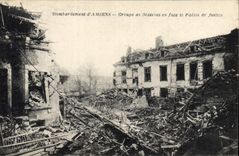 Vintage Postcard Bombardement of Amiens Groups houses opposite the Law courts