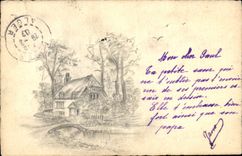 CPA Fantaisie (dessin a la main) Maison 