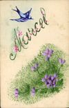 CPA Fantaisie (dessin a la main) Fleurs Prenom Marcel Hirondelle 