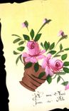CPA Fantaisie (dessin a la main) Fleurs 