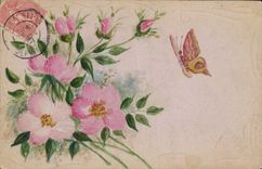CPA Fantaisie (dessin a la main) Fleurs Papillon 