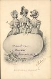 Vintage Postcard Fantasy Women Egg Rabbits