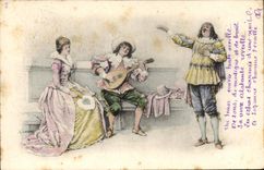 Vintage Postcard Fantasy Woman Troubadours