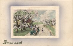 Vintage Postcard Automobile Fantasy Happy new year