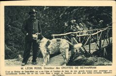 Vintage Postcard Cave Caves Mr. Leon Directing Ross of Grotets de Betharram Dog