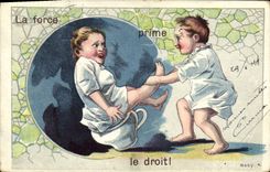 CPA Fantaisie Enfants Enfant Bebe La force prime le droit