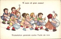 CPA Fantaisie Enfants Enfant Bebe Protestation generale contre l'huile de ricin