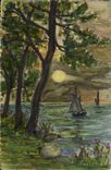 CPA Fantaisie (dessin a la main) Paysage Bateau 