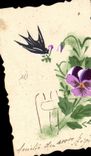 CPA Fantaisie (dessin a la main) Fleurs Hirondelle