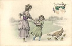 Vintage Postcard Fantasy Child wife Hen Chicks