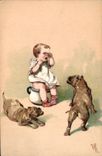 CPA Fantaisie Enfant Pot Chien Chiens 