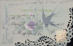 CPA Carte transparente Fleurs Hirondelle