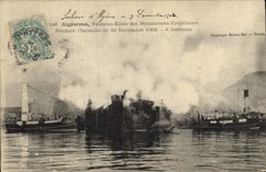Vintage Postcard Warship Algeciras Vessel School of the mechanics Destroyers During the fire November 26th, 1906