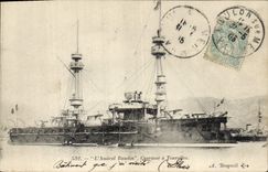 Vintage Postcard Warship Admiral Baudin Cuirasse has turrets