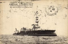 CPA Bateau de Guerre Amiral Trehouart Cuirasse Francais Garde Cotes en surveillance en mer