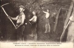 Postal Mina Minas Fiminy Loira Industria Comercio Explotaciones locales Mineros en el trabajo Sacrificio del carbón en una obra