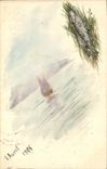 Vintage Postcard Fantasy (drawing has the hand) Boat Poisson