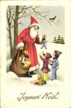Vintage Postcard Fantasy Father Christmas Headstock Children