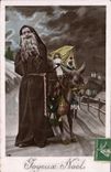 CPA Fantaisie Pere Noel Ane Mule Poupee