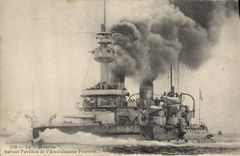 Vintage Postcard Warship Brennus beating House of Amiralissime Baker