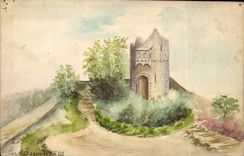 Vintage Postcard Fantasy Castle (drawing has the hand)