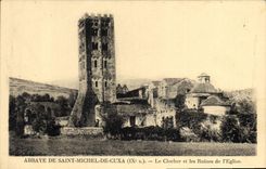 Vintage Postcard Castle Abbey of Saint Michel of cuxa the bell-tower and ruins of the church