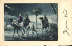 Vintage Postcard Fantasy Magi Camels