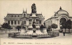 Vintage Postcard Law courts Belfort Monument of the Three Seats Village hall