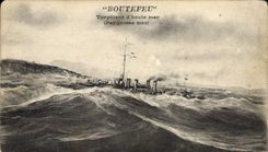Vintage Postcard Warship Blaster Destroyer open sea by heavy sea