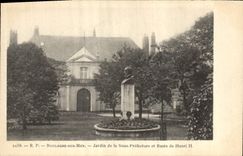 Vintage Postcard Boulogne Prefecture on Sea Garden of under prefecture and bust of Henri II