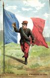 CPA Militaria Officier d'infanterie de ligne Drapeau