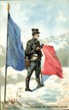 CPA Militaria Capitaine de chasseurs alpins Drapeau
