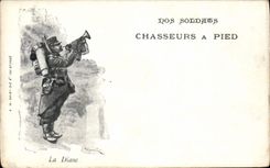 Vintage Postcard Militaria Chasseurs touches bottom the Diane