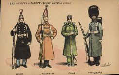 Vintage Postcard Militaria armies of Europe Soldiers in behavior of winter France Germany Italy England