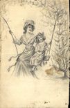 CPA Fantaisie (dessin a la main) Femme Enfant Balancoire 