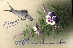 CPA Fantaisie (dessin a la main) Fleurs Poisson 