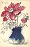 CPA Fantaisie (dessin a la main) Fleurs Dahlia 
