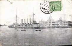Vintage Postcard Warship Port Saïd WSS Bacchante Egypt Egypt