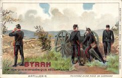 CPA Militaria Byrrh Artillerie Pointage d'une piece de campagne