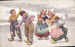 CPA Fantaisie Enfants Folklore Moulin a vent 