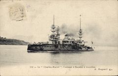 CPA Bateau de Guerre Le Charles Martel Cuirasse d'escadre a tourelles 