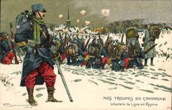 CPA Militaria Nos troupes en campagne Infanterie de ligne en reserve 