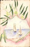 CPA Fantaisie (dessin a la main) Fleurs Bateaux 