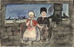 CPA Fantaisie (dessin a la main) Enfants Moulin a vent 