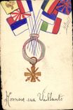 CPA Fantaisie (dessin a la main) Drapeaux Honneur aux vaillants Medaille  