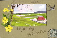 CPA Fantaisie (dessin a la main) Paysage Hirondelle 