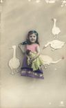CPA Fantaisie Enfant Poupee Oies 